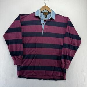 Vintage Eddie Bauer Rugby Shirt Men's Medium Purple Colorblock Denim Collar 90s